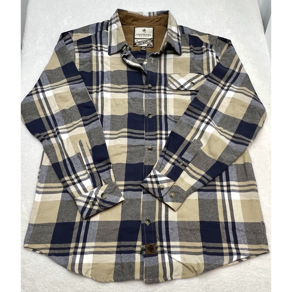 Legendary Whitetails Buck Camp Flannel Shirt Mens Medium Plaid Corduroy Trim